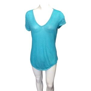 Mudd  Vintage Turquoise Short Sleeve V-Neck Tee Y2K